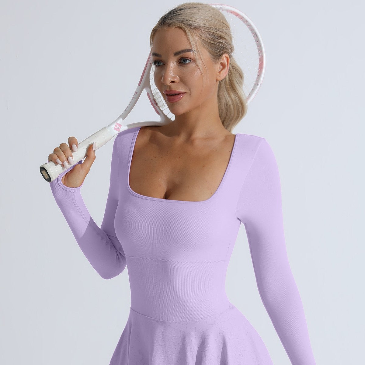 Long Sleeve Cross Back Tennis Dress w/ Bra Shorts