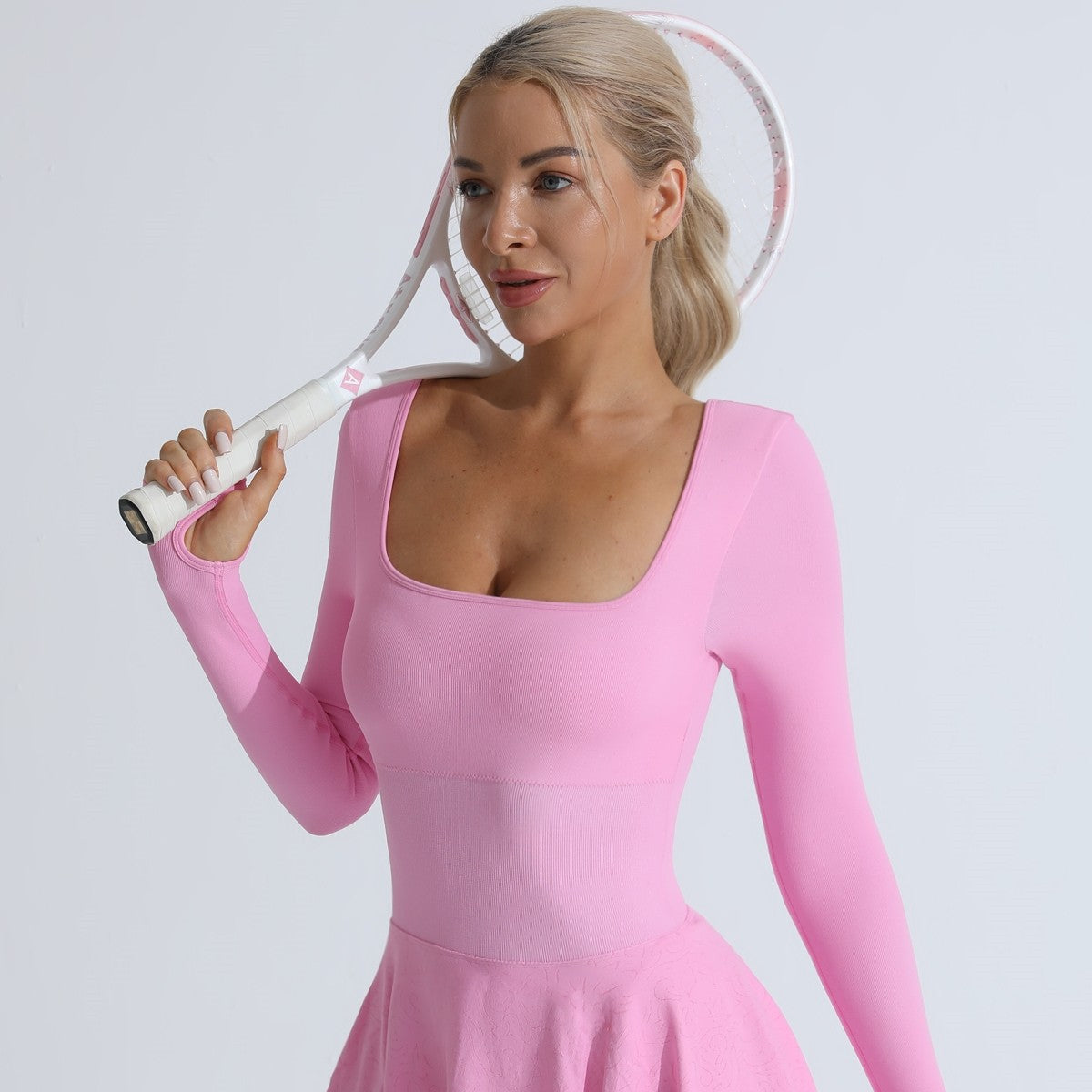 Long Sleeve Cross Back Tennis Dress w/ Bra Shorts