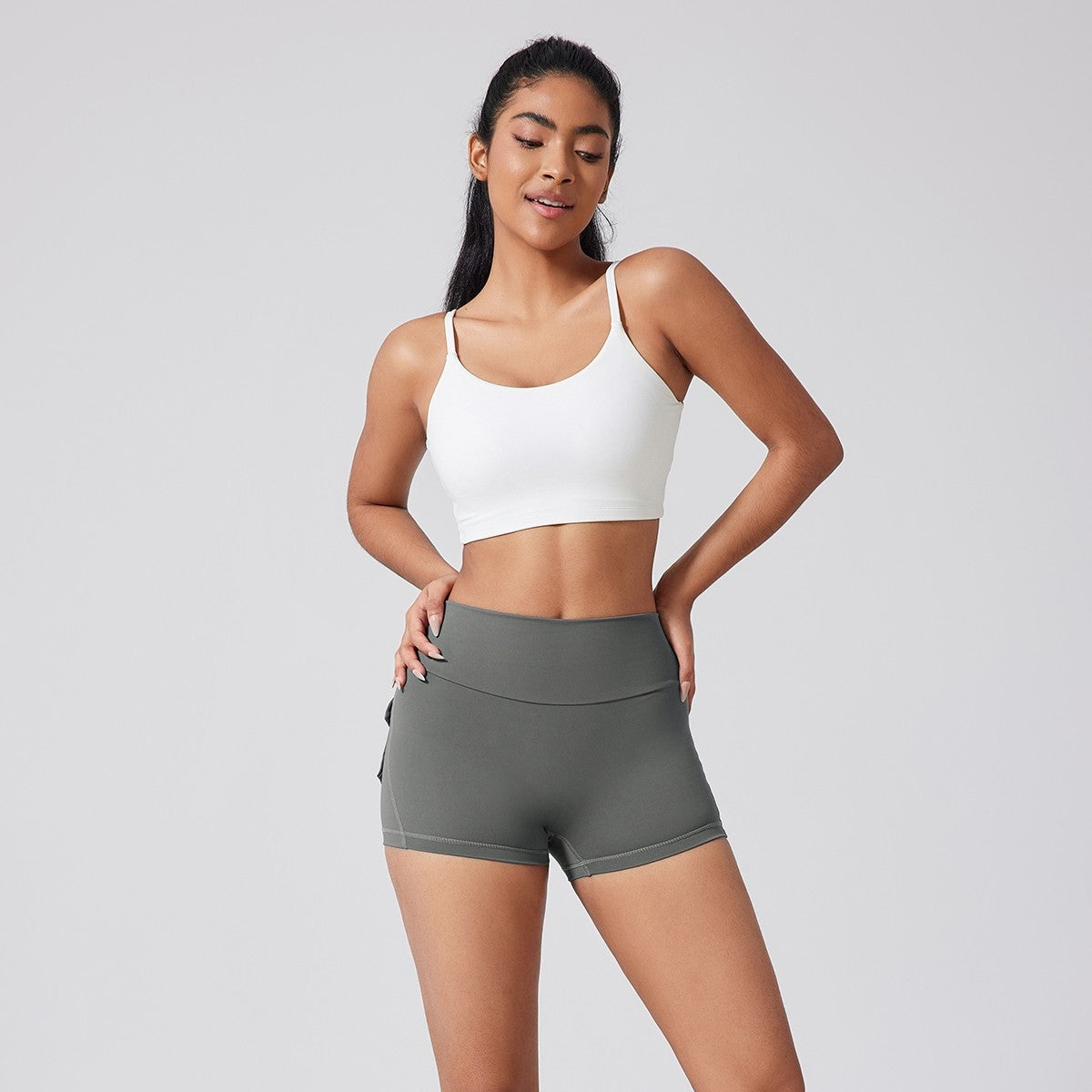 High Waist Shorts with Back Cargo Flap Pockets