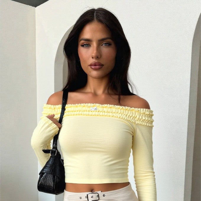 Off-Shoulder Gathered Ribbon Fitted Top