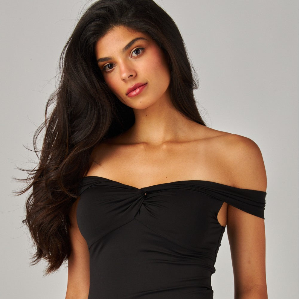 Contour Double Layered Off-The-Shoulder Twist-Front Top