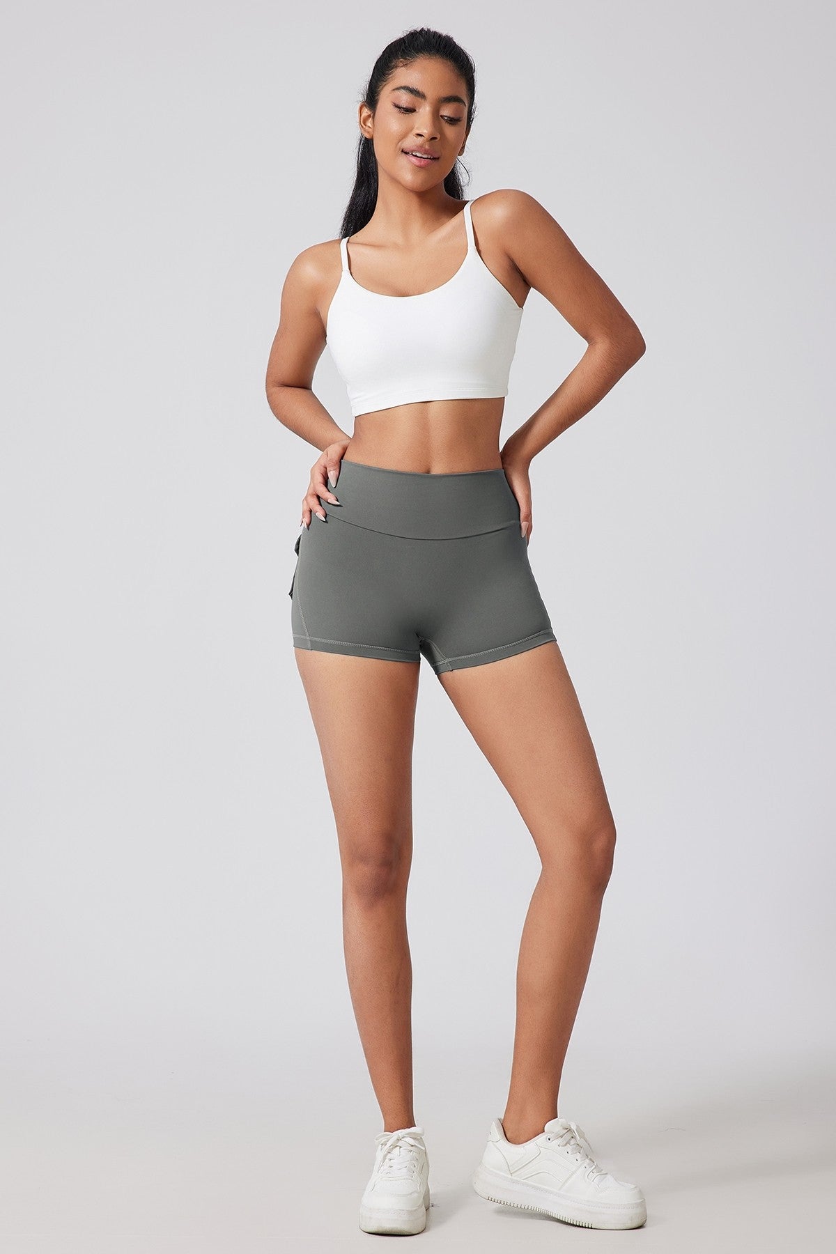 High Waist Shorts with Back Cargo Flap Pockets