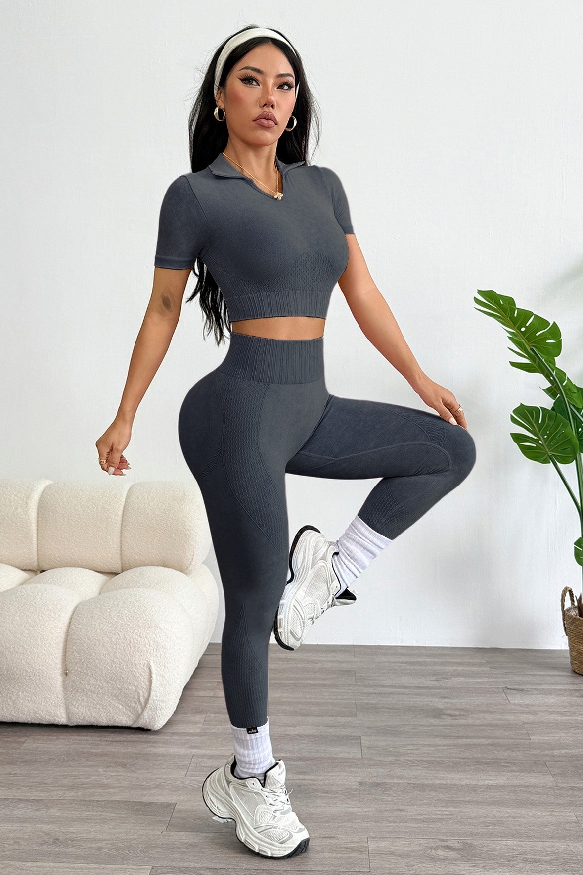 2pc Washed Short Sleeve Top and Legging Set