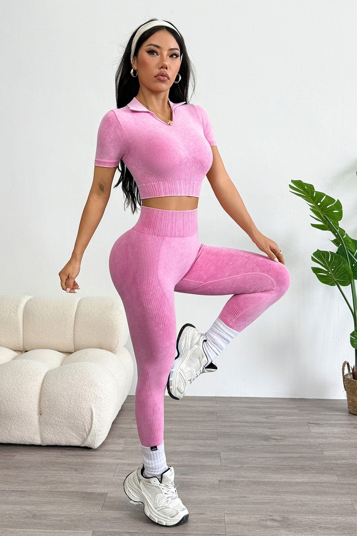 2pc Washed Short Sleeve Top and Legging Set