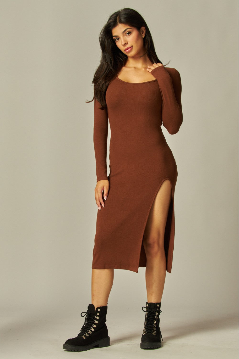 Soft Lounge Ribbed Open Slit Dress – Belle Basics